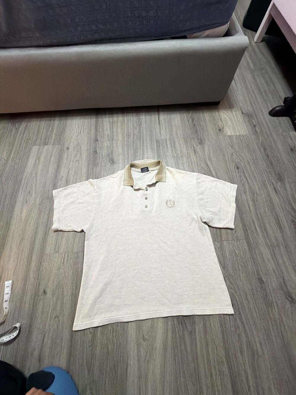 Classique Crest Polo Shirt Cream Textured Short Sleeve